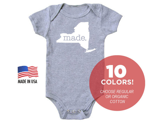 New York 'Made.' Cotton One Piece Bodysuit - Infant Girl and Boy Gift American Made Baby Clothing