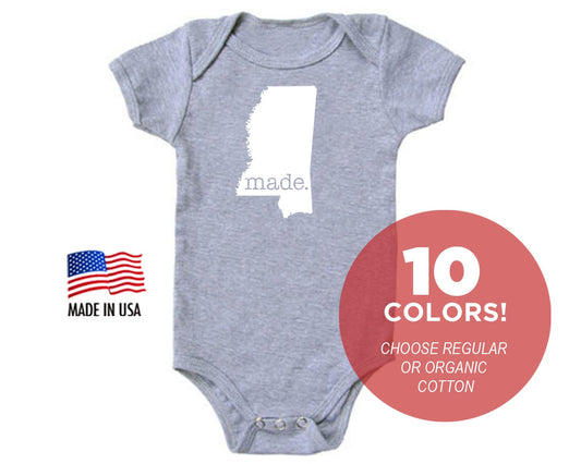 Mississippi 'Made.' Cotton One Piece Bodysuit - Infant Girl and Boy Gift American Made Baby Clothing
