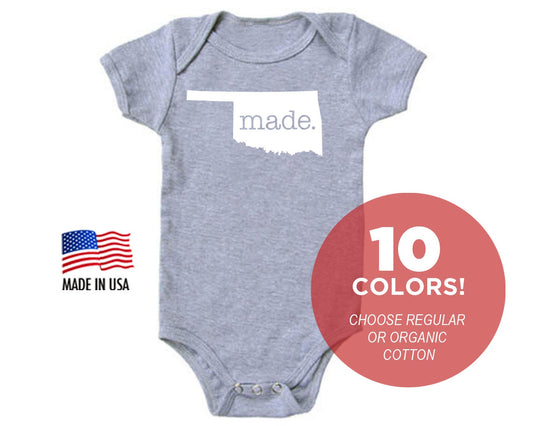 Oklahoma 'Made.' Cotton One Piece Bodysuit - Infant Girl and Boy Gift American Made Baby Clothing