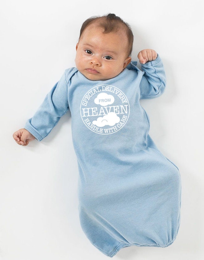 Special Delivery From Heaven • Handle with Care Newborn Baby Gown and Optional Hat