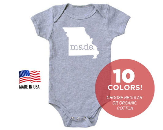 Missouri 'Made.' Cotton One Piece Bodysuit - Infant Girl and Boy Gift American Made Baby Clothing