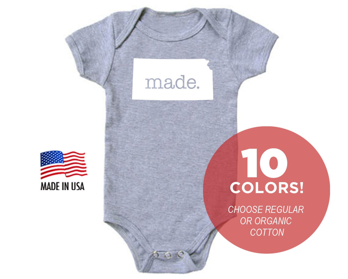 Kansas 'Made.' Cotton One Piece Bodysuit - Infant Girl and Boy Gift American Made Baby Clothing