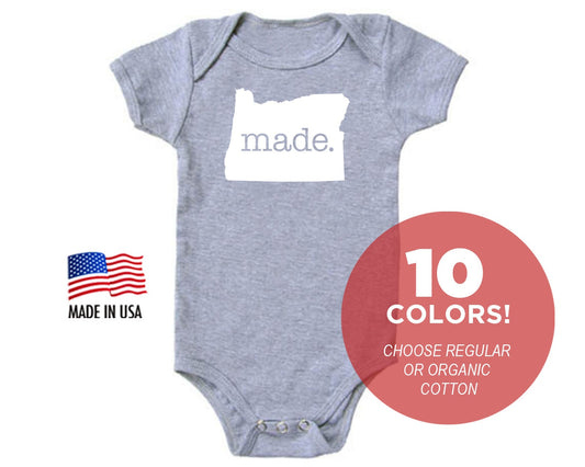 Oregon 'Made.' Cotton One Piece Bodysuit - Infant Girl and Boy Gift American Made Baby Clothing