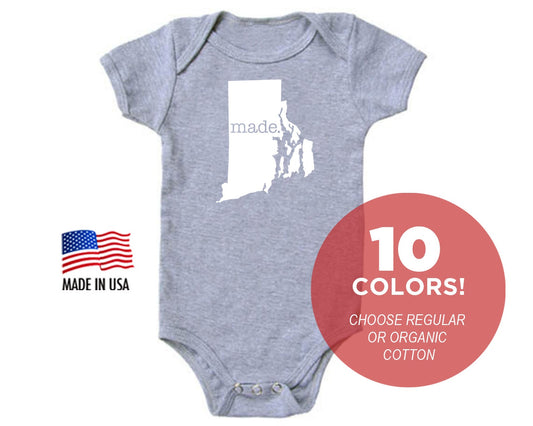 Rhode Island 'Made.' Cotton One Piece Bodysuit - Infant Girl and Boy Gift American Made Baby Clothing
