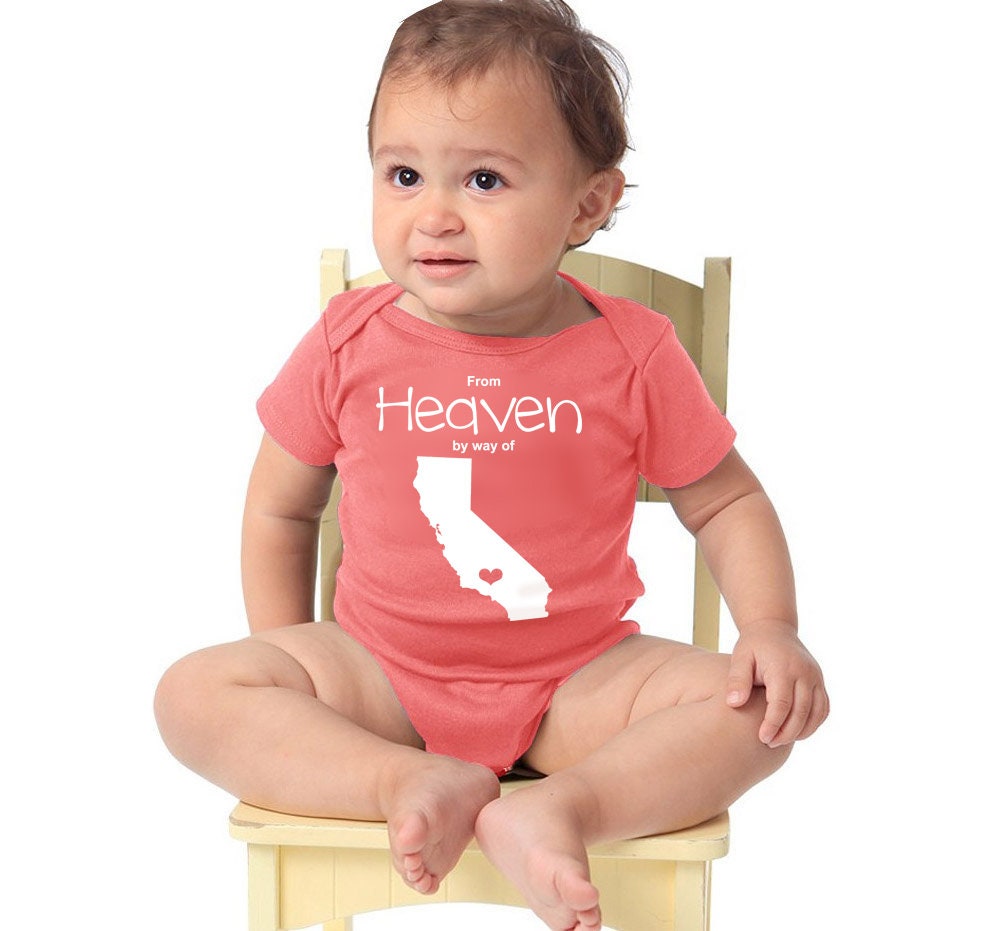 Baby One Piece for Any State 'From Heaven By Way of _______' Customized Cotton Christian Baby One Piece Bodysuit - Infant Girl and Boy Gift