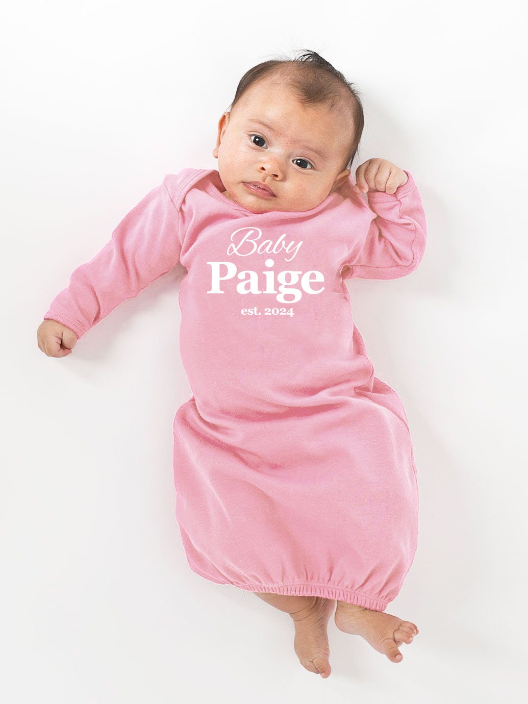 Personalized Newborn Baby Gown and Optional Hat