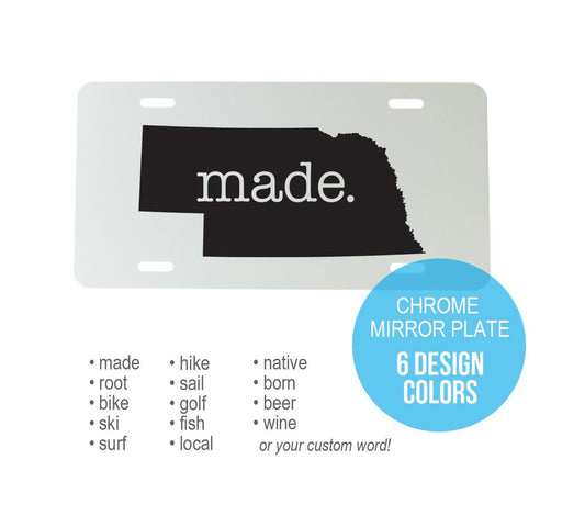 Custom Nebraska Aluminum Mirrored License Plate  - 6 inch x 12 inch - NE Car Plate