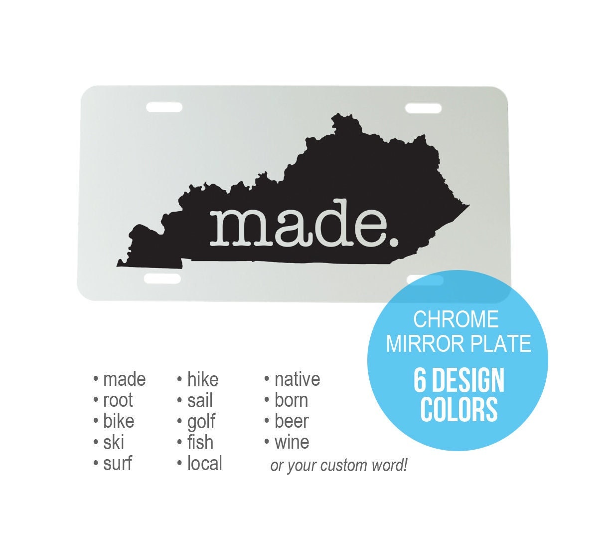 Custom Kentucky Aluminum Mirrored License Plate  - 6 inch x 12 inch - KY Car Plate