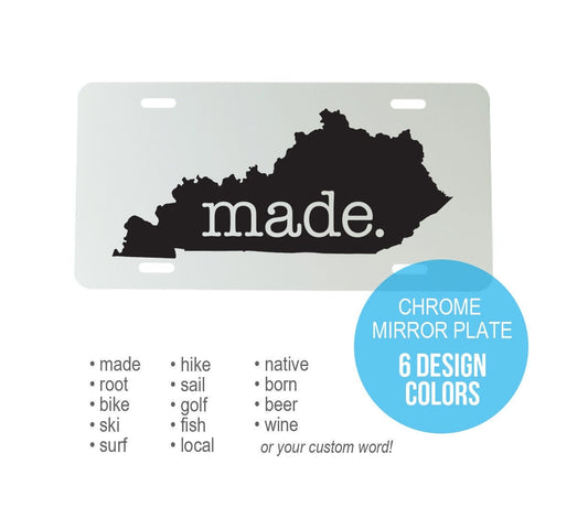 Custom Kentucky Aluminum Mirrored License Plate  - 6 inch x 12 inch - KY Car Plate