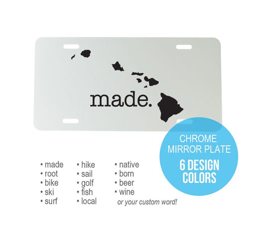 Custom Hawaii Aluminum Mirrored License Plate  - 6 inch x 12 inch - HI Car Plate