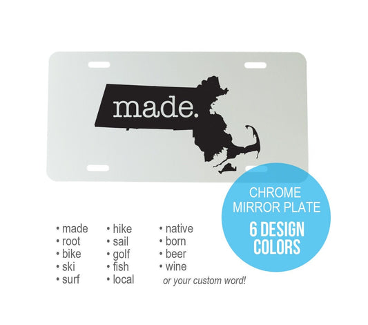 Custom Massachusetts Aluminum Mirrored License Plate  - 6 inch x 12 inch - MA Car Plate