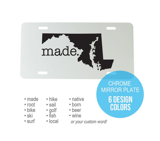 Custom Maryland Aluminum Mirrored License Plate  - 6 inch x 12 inch - MD Car Plate