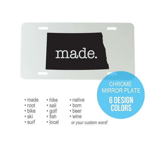 Custom North Dakota Aluminum Mirrored License Plate  - 6 inch x 12 inch - ND Car Plate