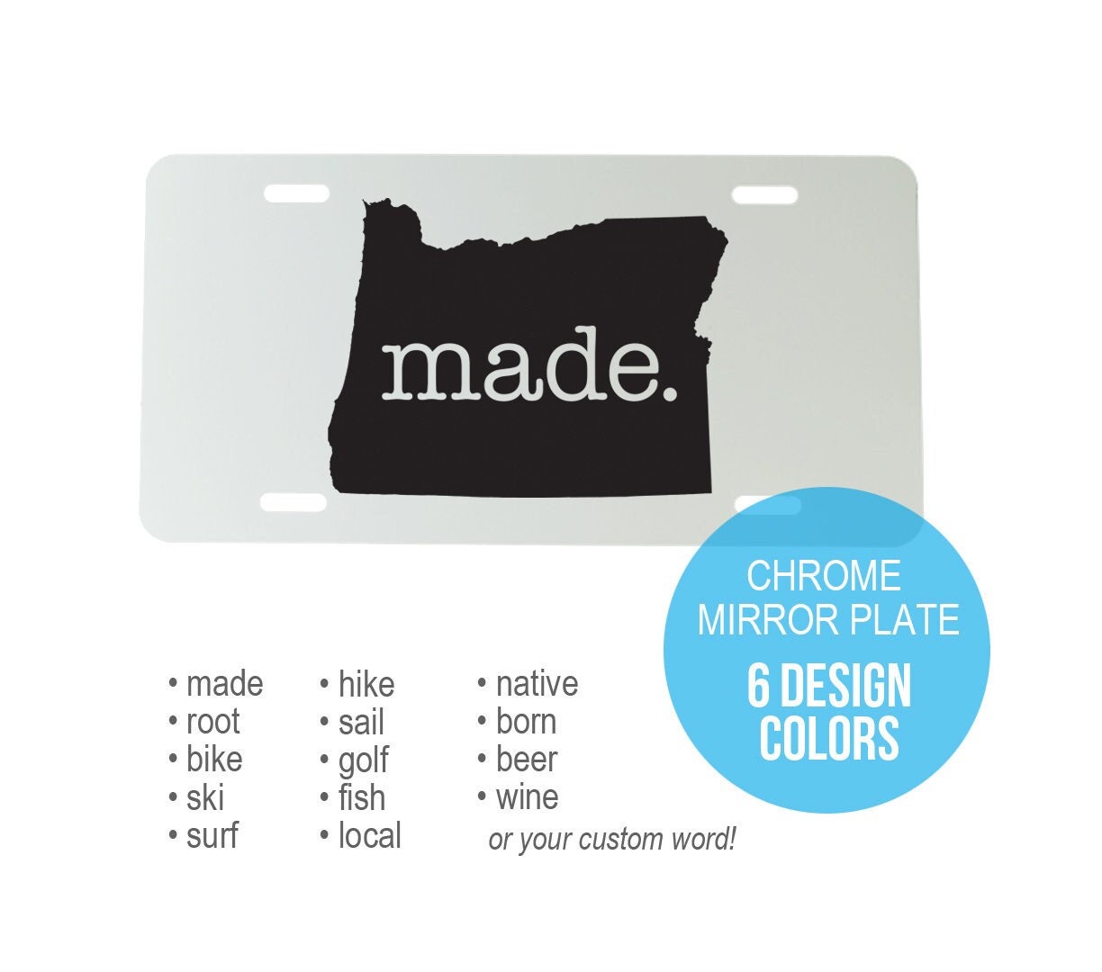 Custom Oregon Aluminum Mirrored License Plate  - 6 inch x 12 inch - OR Car Plate