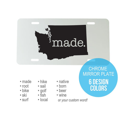Custom Washington Aluminum Mirrored License Plate  - 6 inch x 12 inch - WA Car Plate