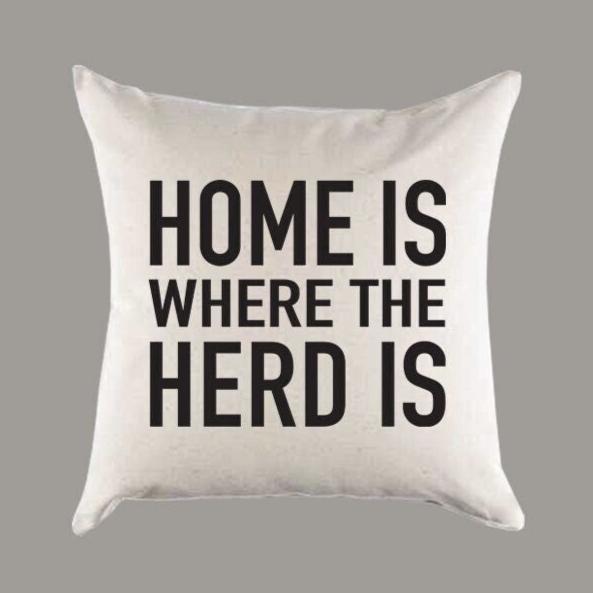 Canvas 'Home Is Where the Herd Is' Horse Cow Alpaca Pillow or Pillow Cover