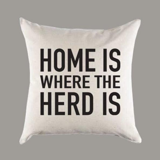 Canvas 'Home Is Where the Herd Is' Horse Cow Alpaca Pillow or Pillow Cover