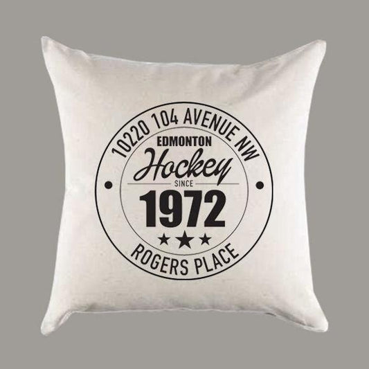 Edmonton Oilers Hockey | Rogers Place Address Canvas Pillow or Pillow Cover