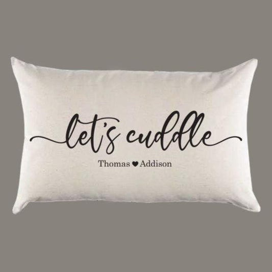 Personalized 'Let's Cuddle' with Names Canvas Pillow or Pillow Cover