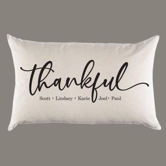 Personalized 'Thankful' with Names Canvas Pillow or Pillow Cover