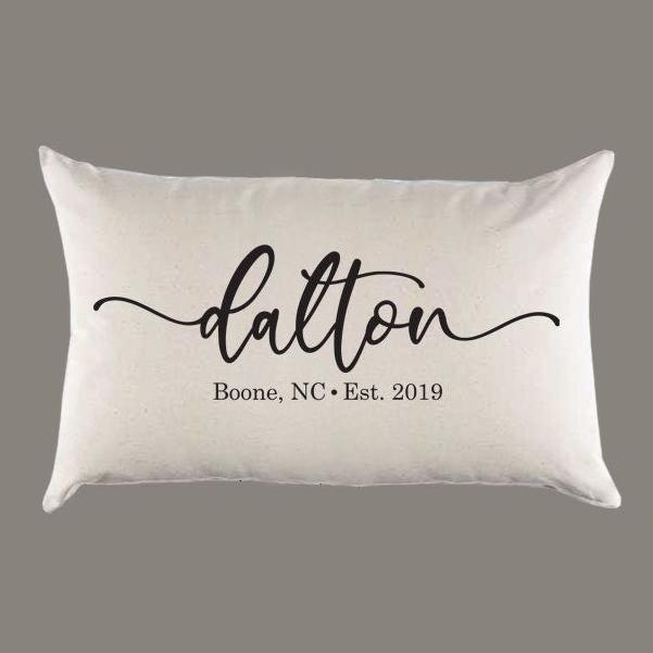 Personalized Name Home Est. Year Canvas Pillow or Pillow Cover