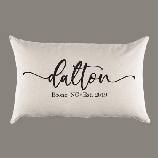 Personalized Name Home Est. Year Canvas Pillow or Pillow Cover