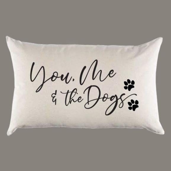 Natural Canvas 'You, Me & the Dogs' Pillow or Pillow Cover - Throw Pillow - Couple Wedding Anniversary Gift