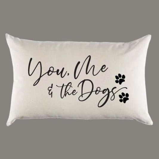 Natural Canvas 'You, Me & the Dogs' Pillow or Pillow Cover - Throw Pillow - Couple Wedding Anniversary Gift