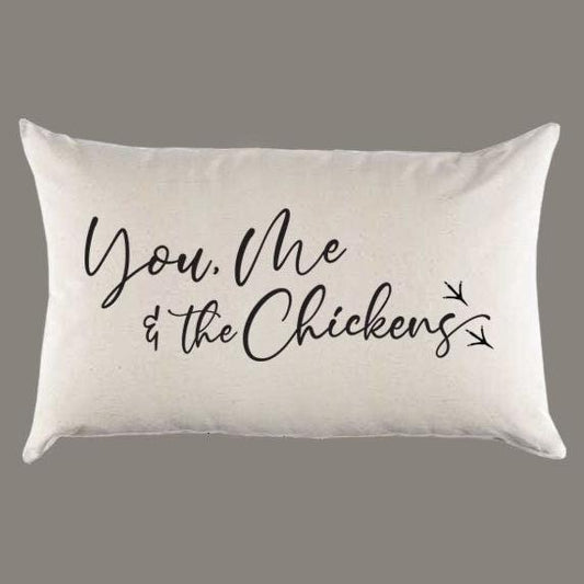 Natural or Canvas 'You, Me & the Chickens' Pillow or Pillow Cover