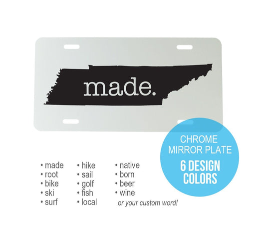 Custom Tennessee Aluminum Mirrored License Plate  - 6 inch x 12 inch - TN Car Plate