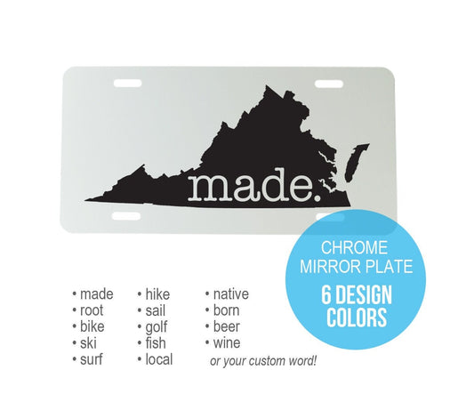 Custom Virginia Aluminum Mirrored License Plate  - 6 inch x 12 inch - VA Car Plate
