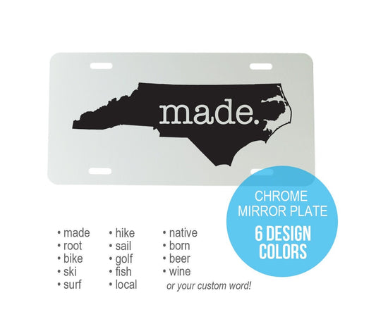 Custom North Carolina Aluminum Mirrored License Plate  - 6 inch x 12 inch - NC Car Plate