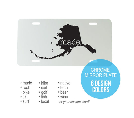 Custom Alaska Aluminum Mirrored License Plate  - 6 inch x 12 inch - AK Car Plate