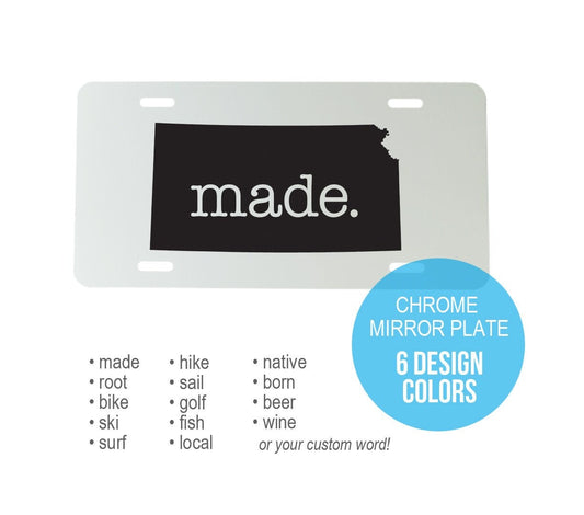 Custom Kansas Aluminum Mirrored License Plate  - 6 inch x 12 inch - KS Car Plate