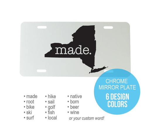 Custom New York Aluminum Mirrored License Plate  - 6 inch x 12 inch - NY Car Plate