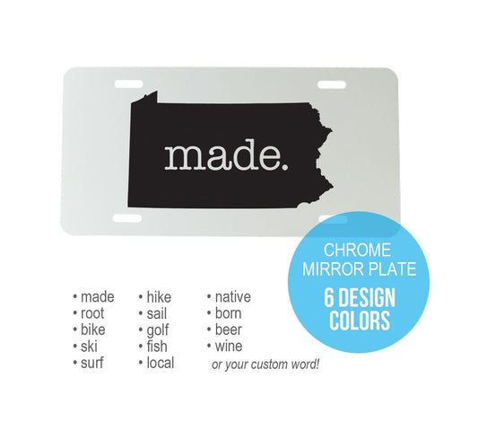 Custom Pennsylvania Aluminum Mirrored License Plate  - 6 inch x 12 inch - PA Car Plate