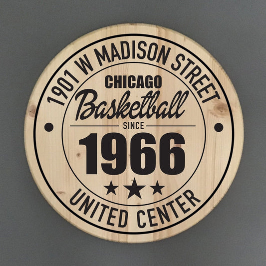 Chicago Bulls Basketball | United Center Address Solid Pine Wood Sign