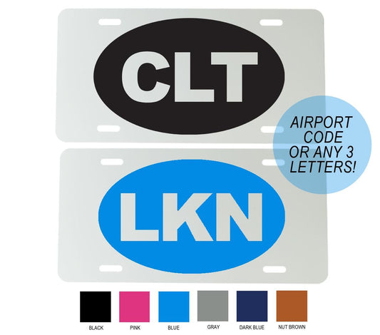 Airport Code or Any 3 Letters or Numbers Aluminum Mirrored License Plate  - 6 inch x 12 inch