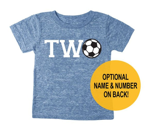 Second 2nd Birthday 'Two' Soccer Tri Blend Toddler 2 Second Birthday T-Shirt - Child Toddler Boy and Girl Tee