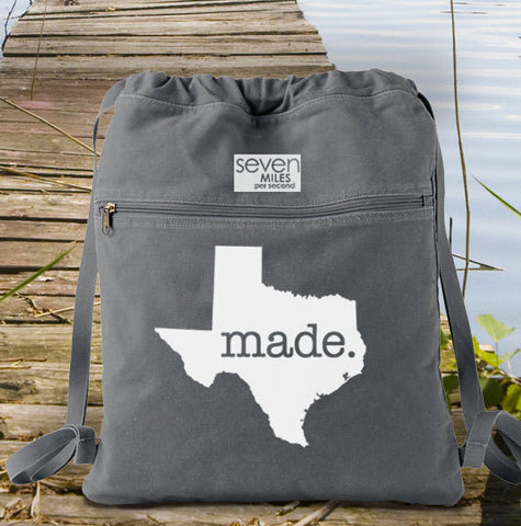 Texas TX Made. Canvas Backpack Cinch Sack 0007