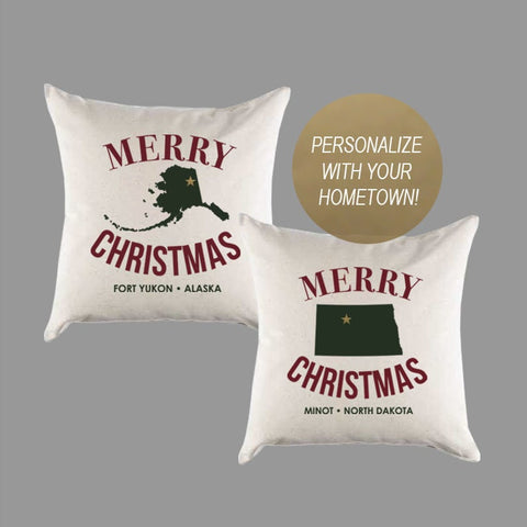 All States and Washington DC Custom Personalized 'Merry Christmas' Canvas Pillow or Pillow Cover