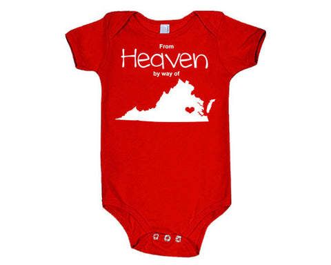 From Heaven By Way of Virginia Customized Cotton Baby One Piece Bodysuit - Infant Girl and Boy