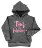 Fourth 4th Birthday 'Four & Fabulous' Toddler Kid Tri Blend Fleece Pullover Hoodie in Classic Vintage Gray - Sizes 2, 4, 6