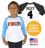 4th Birthday Basketball 4  Tri-blend Raglan Baseball Shirt - Personalized Name and Number on Back - Toddler sizes