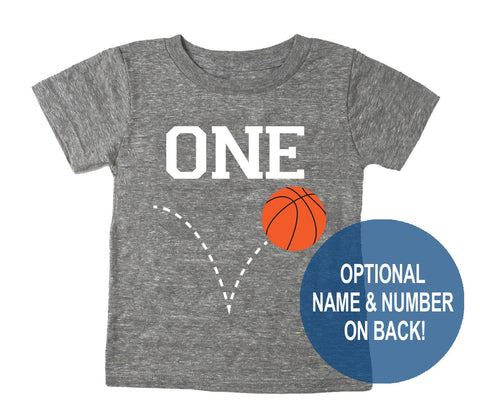 Basketball  'One'  First 1st Birthday Tri Blend Toddler  1 First Birthday T-Shirt - Toddler Child Boy and Girl Tee Twins Triplets
