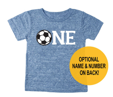 First 1st Birthday 'One' Soccer Tri Blend Toddler  1 Second Birthday T-Shirt - Toddler Boy and Girl Tee