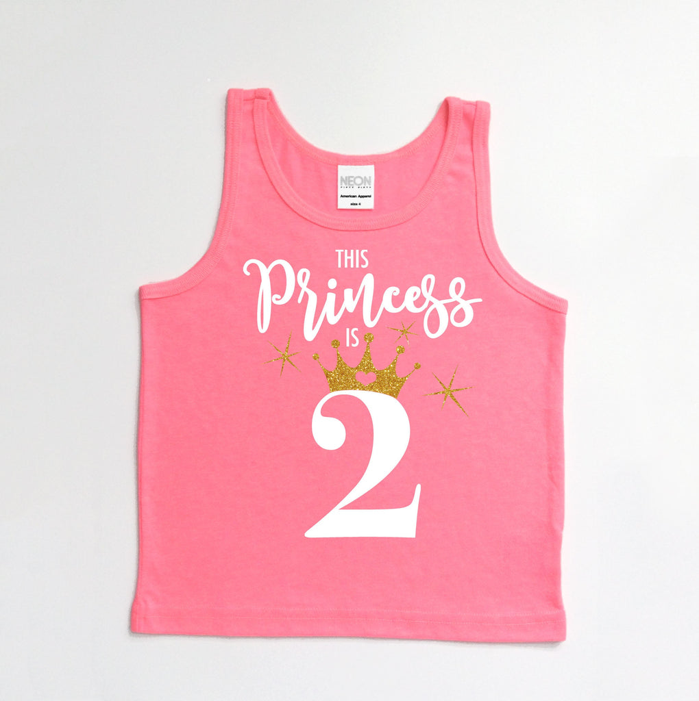 Second 2nd Birthday 'This Princess is 2' Poly Cotton Toddler Kids Tank Top Child Twins Triplets