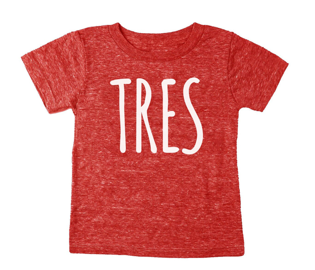 Third 3rd Birthday TRES Tri Blend Toddler T-Shirt - Infant Toddler Boy and Girl Tee Twins Triplets