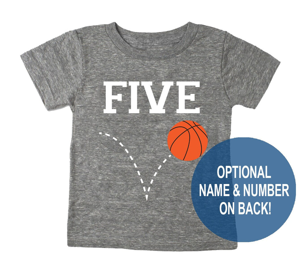 Fifth 5th Birthday 'Five' Basketball Tri Blend Toddler 5 Fifth Birthday T-Shirt - Toddler Boy and Girl Tee Twins Triplets