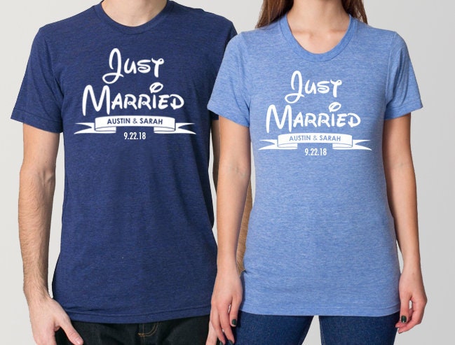 Personalized 'Just Married' Disney Font  Tri Blend Track T-Shirt - Unisex Tee Shirts Size XS S M L XL XXL